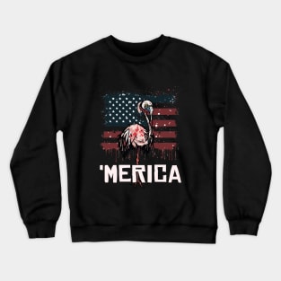 Scary Halloween Flamingo Happy 4th Usa American Flag July Fourth Crewneck Sweatshirt